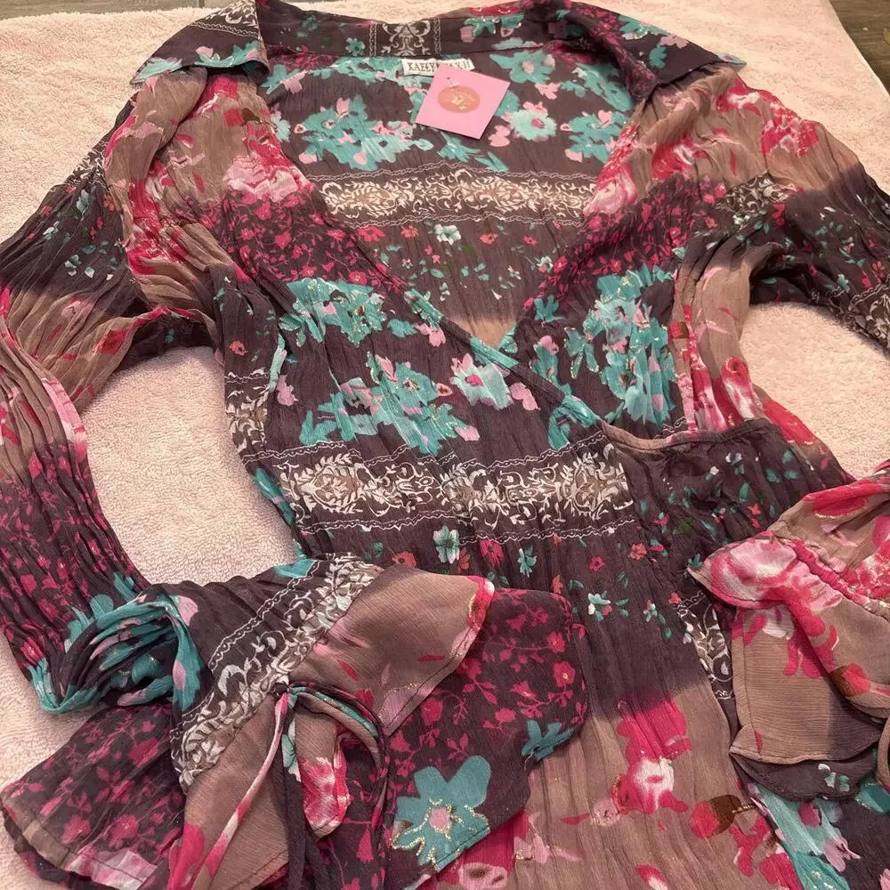 vintage silky wrap‎ fairy core blouse - Picture 2 of 6